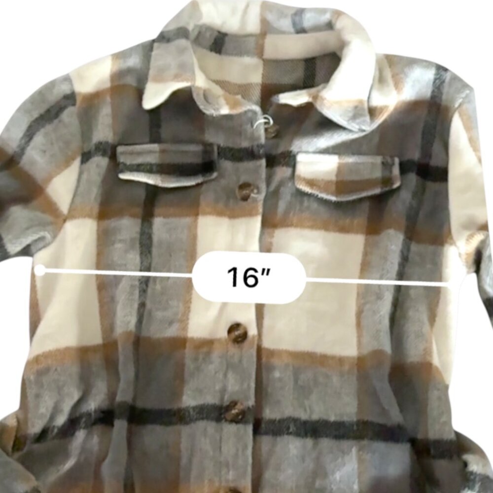 Womens Plaid‎ Shacket Jacket Lapel Button Down Flannel Shirt Loose Fit Belted S - Picture 5 of 7